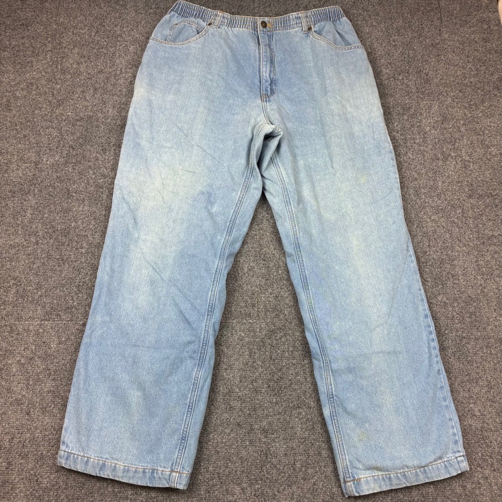 Haband Ice House Flannel Lined Jeans Light Wash Elastic Waist Denim Mens 32x28